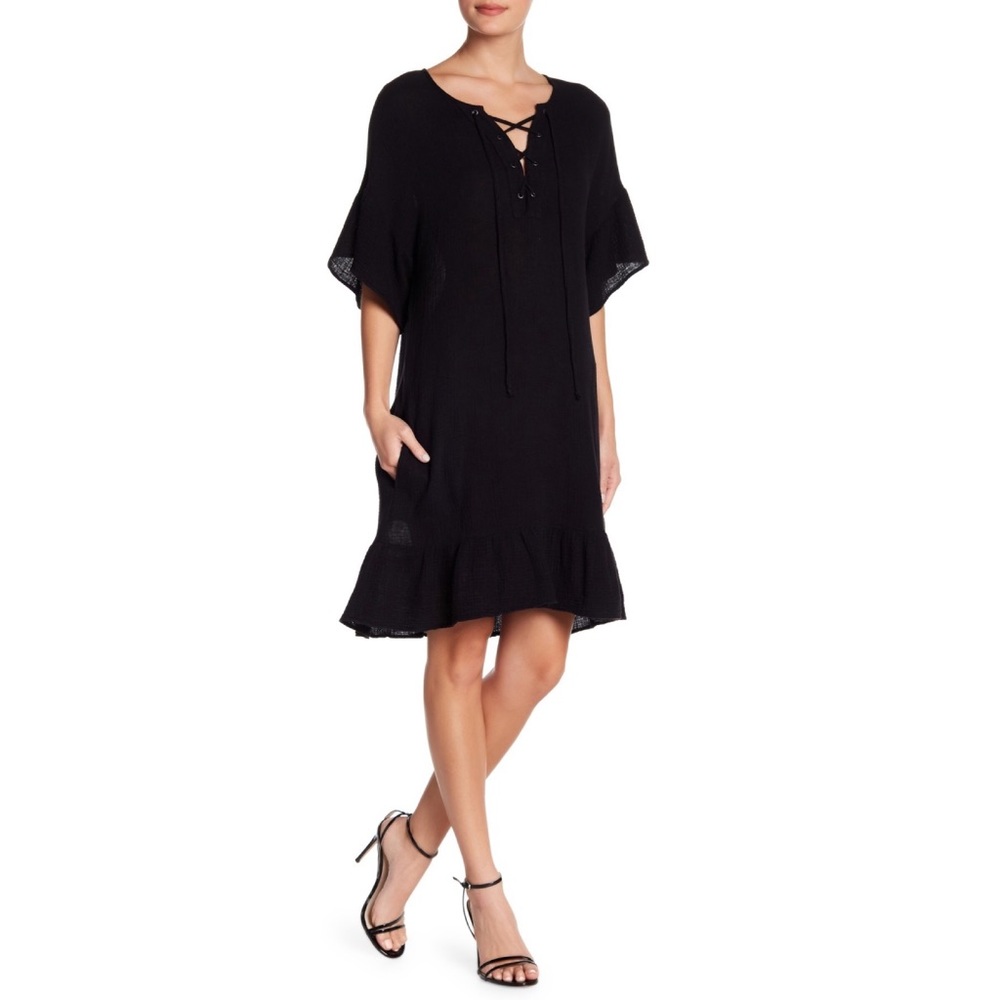 Velvet Winter Bubble Gauze Dress in Black XS